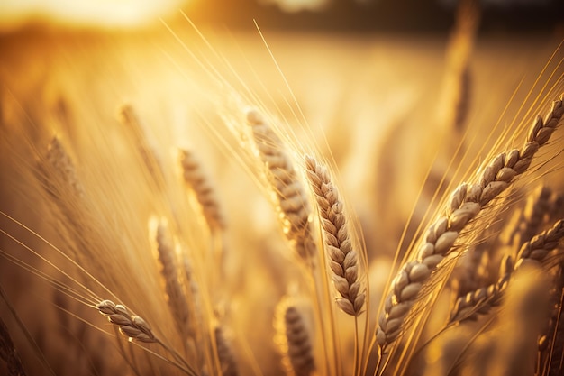 Épis de céréales dorées mûrissant sous le chaud soleil d'été ai générative