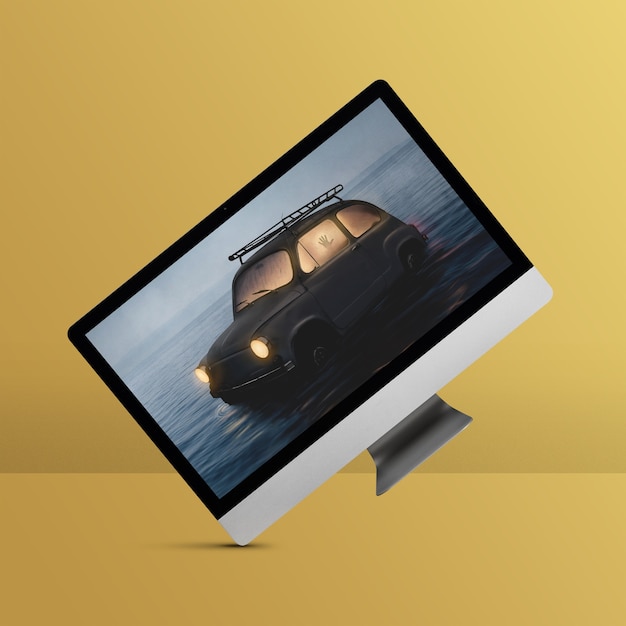 Équilibrage de l'appareil électronique avec fond jaune