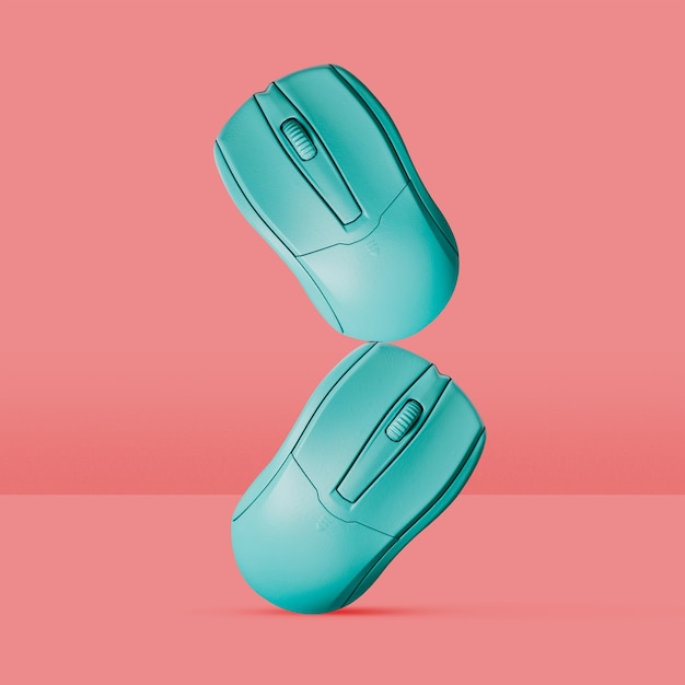 Équilibrage de la souris sans fil avec fond rose