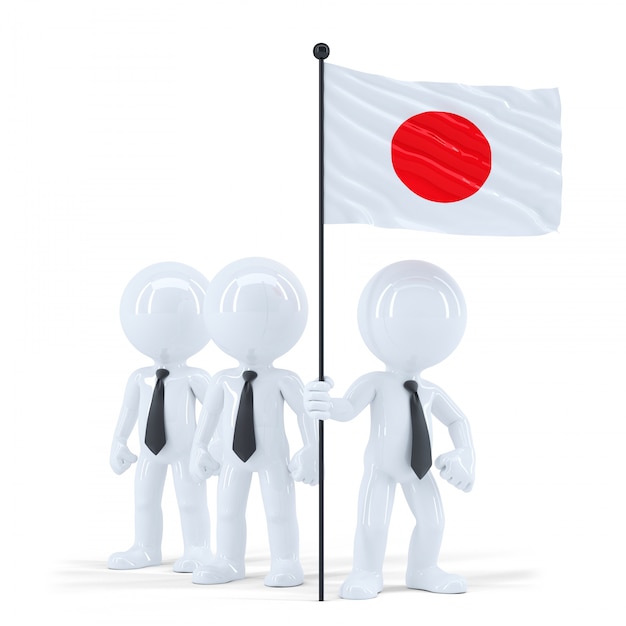 Photo Équipe des activités tenant le drapeau du japon. isolé. contient un tracé de détourage
