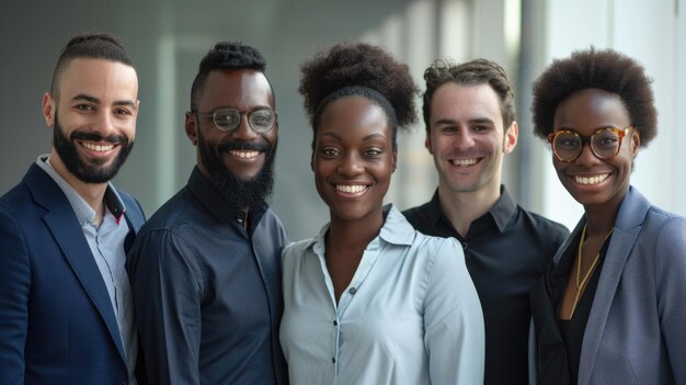 Photo une équipe d'affaires diversifiée souriant ensemble