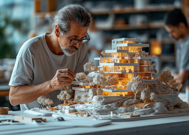 Photo une équipe d'architectes travaillant sur un nouveau projet d'immeubles d'appartements modernes et durables dans un bureau