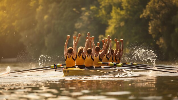 Photo l'équipe d'aviron en action l'équipe travaille ensemble pour propulser le bateau vers l'avant