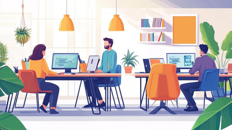 Photo une équipe de bureau moderne travaillant ensemble sur des ordinateurs
