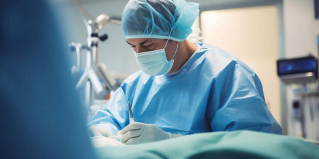 Photo l'équipe de chirurgie professionnelle dans une salle d'opération stérile effectuant une opération clinique avec du matériel chirurgical