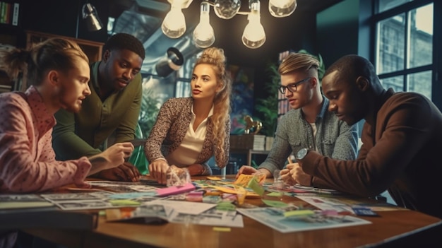 Photo Équipe commerciale diversifiée effectuant une séance de remue-méninges génération d'idées créatives