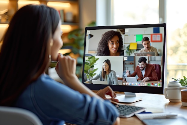 Photo une équipe diversifiée collaborant sur une plateforme de réunion virtuelle