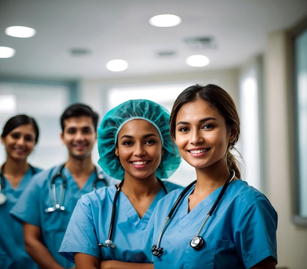 Une équipe de jeunes médecins posant avec un joli sourire.