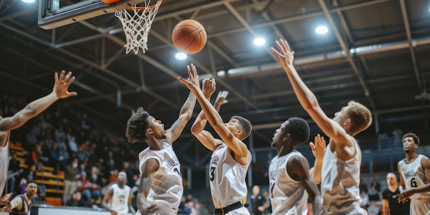 Une équipe de joueurs de basket-ball en compétition dans un match de championnat