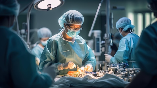 Photo Équipe de médecins chirurgicaux professionnels opérant la chirurgie d'un patient dans la salle d'opération de l'hôpital