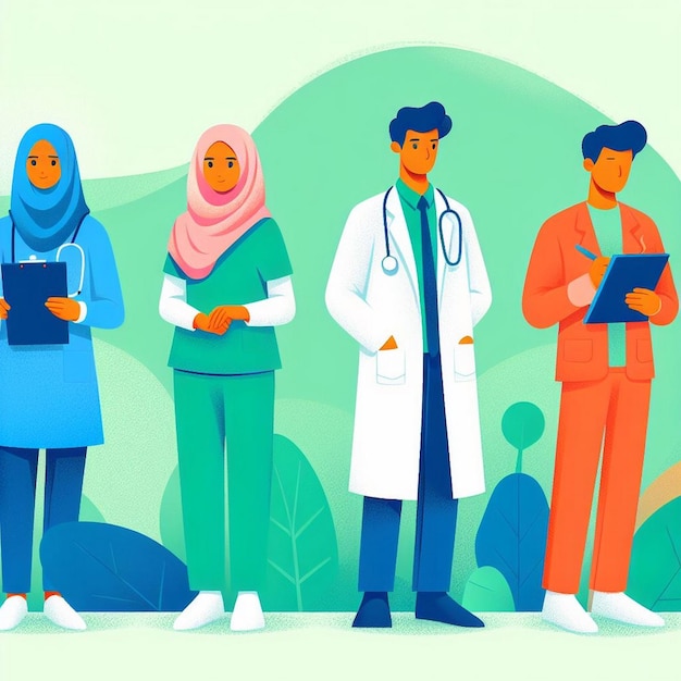 Une équipe médicale diversifiée Illustration de la Journée mondiale de la santé