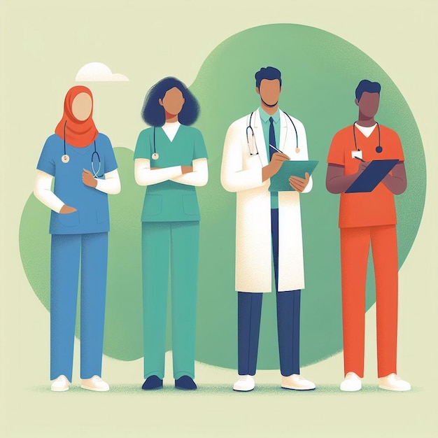 Une équipe médicale diversifiée Illustration de la Journée mondiale de la santé