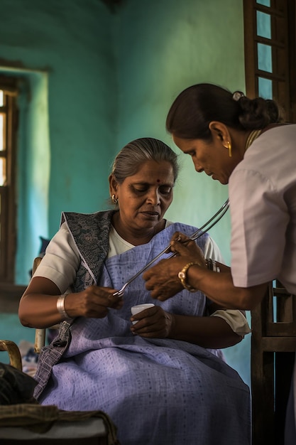 Photo l'équipe médicale qui s'occupe des malades de lèpre dans une clinique, le dévouement et l'interaction