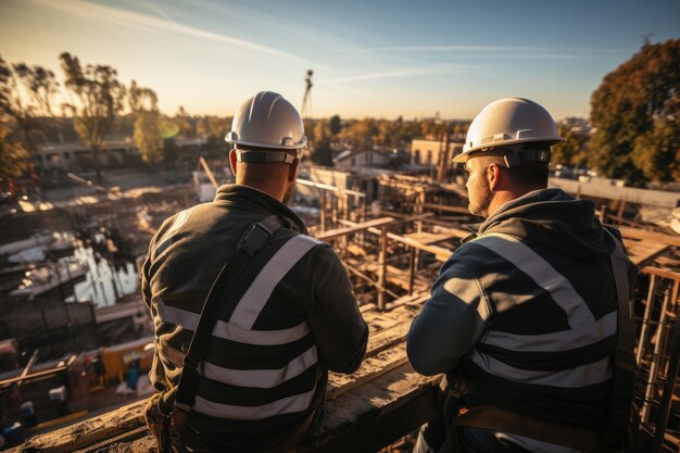 Une équipe d'ouvriers de la construction réfléchit à des idées pour la prochaine étape de la construction