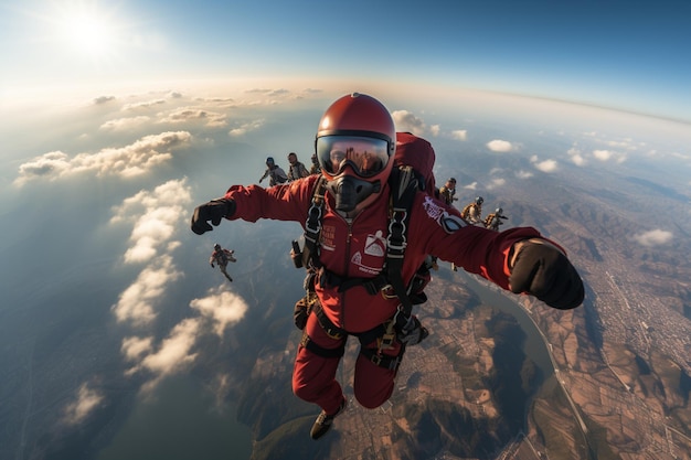 L'équipe de parachutisme crée une formation époustouflante alors qu'ils descendent ensemble