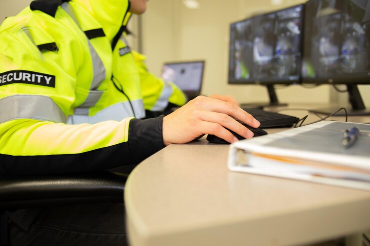 Photo l'équipe de sécurité surveille les moniteurs de surveillance cctv.