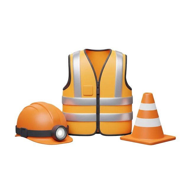 Équipement de construction de sécurité Nature morte avec gilet de casque et cône