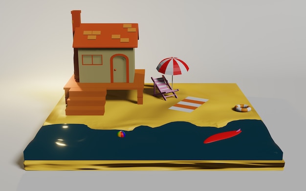 équipement d'été rendu 3D sur la plage