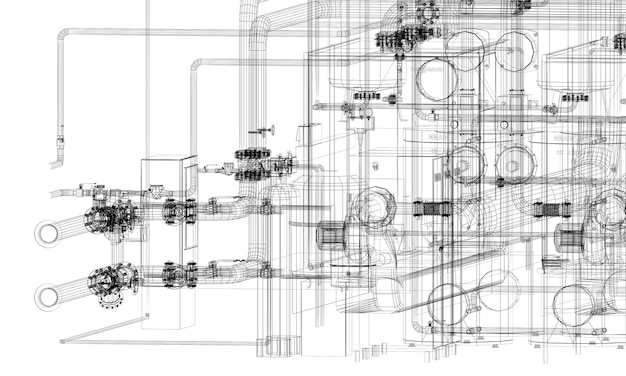 Photo Équipement industriel avec tuyauterie dans l'usine fil de fer de rendu 3d