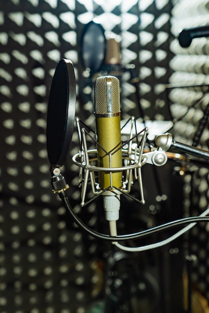 L'équipement professionnel avec microphone et support de choc se trouve dans le studio de musique