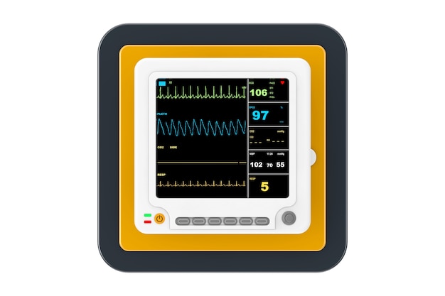 Photo Équipement de surveillance cardiaque portable de soins de santé comme bouton d'icône web de point de contact sur un fond blanc. rendu 3d