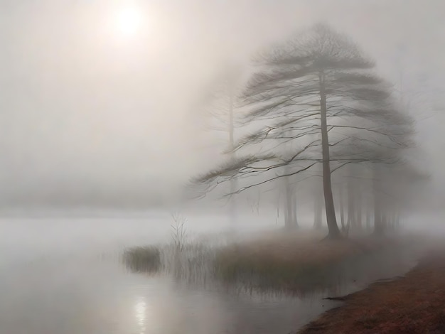 Errant à travers le brouillard éthérique, des teintes mystiques couvrent le paysage dans une étreinte de rêve.