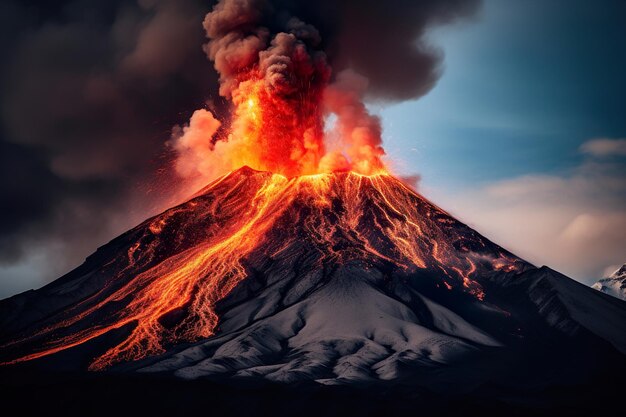 Éruption nocturne du volcan Génératif Ai