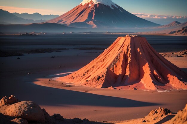 Photo Éruption d'un volcan actif épanchant de la lave forme de terrain volcanique caractéristique fond de papier peint