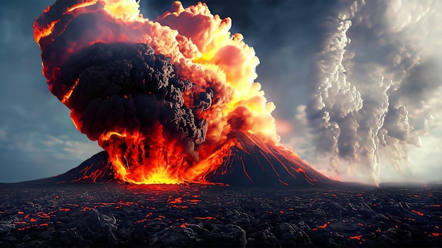 Photo une éruption volcanique crache de la lave et de la cendre dans le ciel.