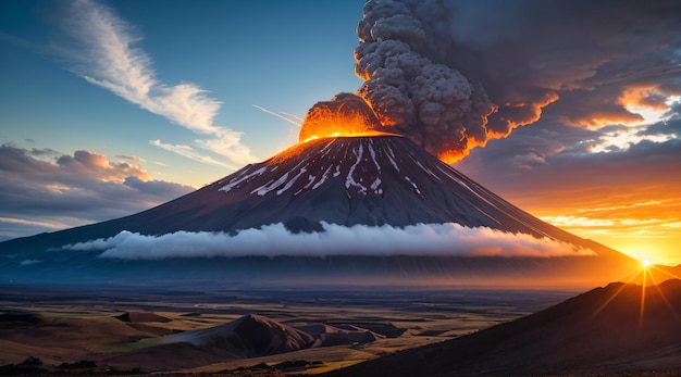 éruption volcanique dans une grande montagne