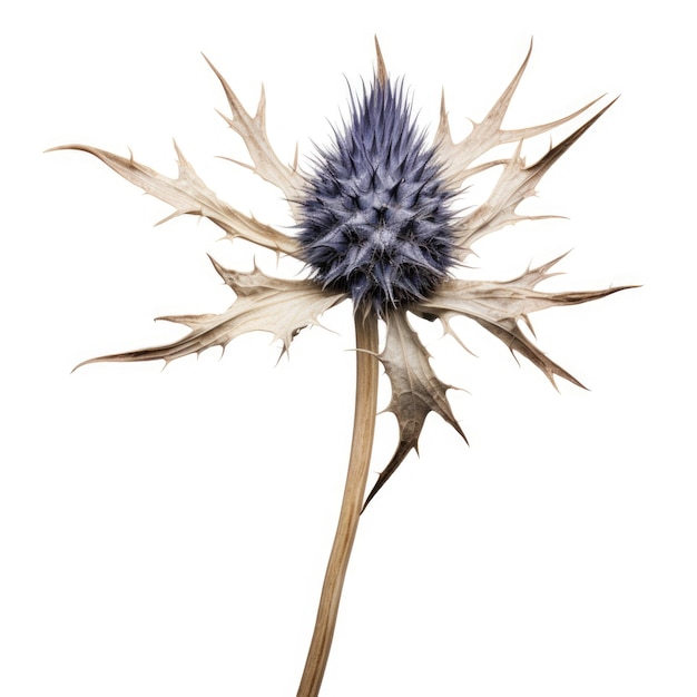 Eryngium fleur séchée de holly de mer isolée sur fond blanc IA générative