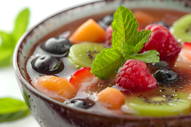 Photo es buah ou soupe de fruits isolée sur fond blanc