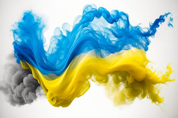 es couleurs d'une nation Le drapeau de l'Ukraine s'envole au milieu de la fumée et des vagues