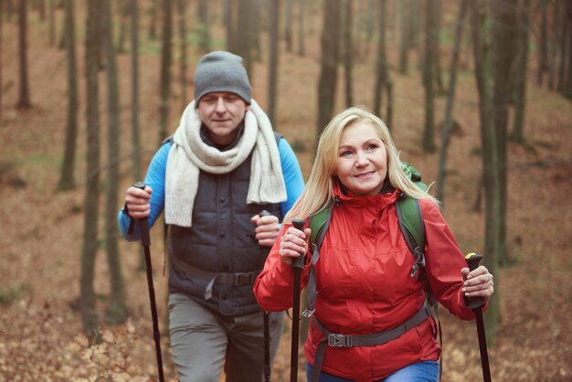 Escalade sur la colline dans la forêt