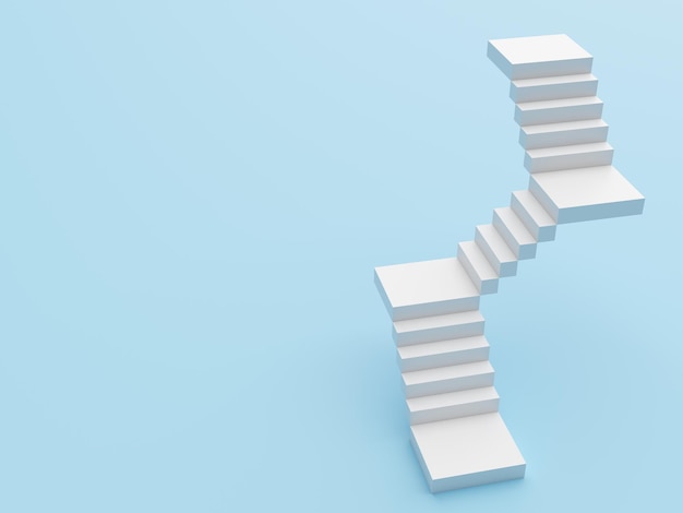 Escalier abstrait. Escaliers avec marches sur fond blanc. Concept d'entreprise. rendu 3D