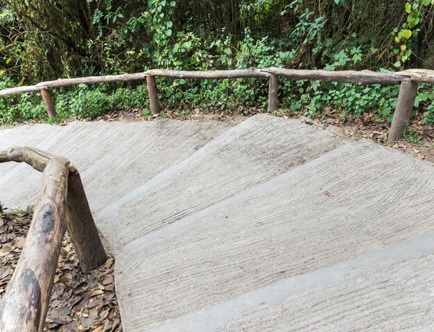 Escalier en béton courbé avec le rail en bois.