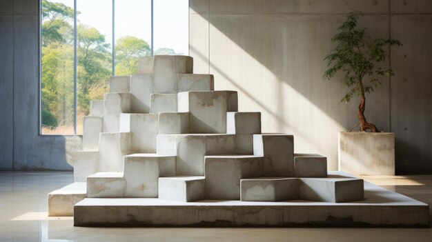 Un escalier blanc dans une pièce minimaliste