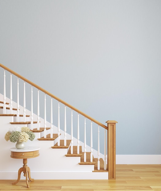 Escalier blanc dans le rendu 3d de la maison moderne