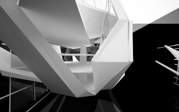 Un escalier blanc est composé d'une structure blanche sur fond noir.