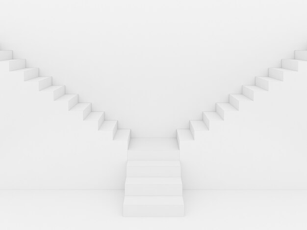 Photo escalier blanc en fond blanc, rendu 3d