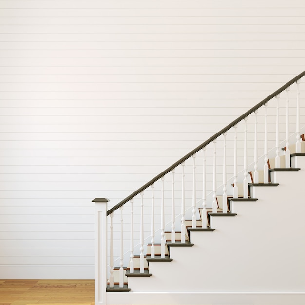 Escalier classique blanc. rendu 3D.