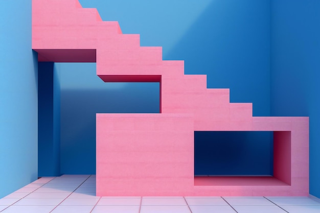 Photo escalier dans la pièce bleue à l'arrière-plan abstrait