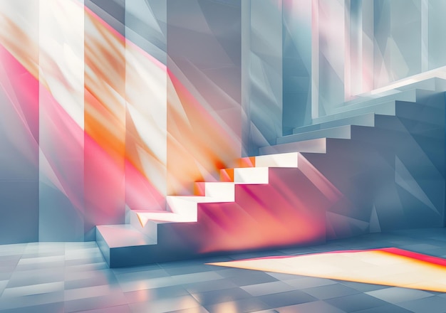 Un escalier futuriste rose et bleu