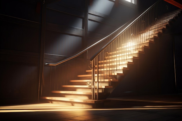 Un escalier avec des lumières et des ombres symbolisant l'ai génératif