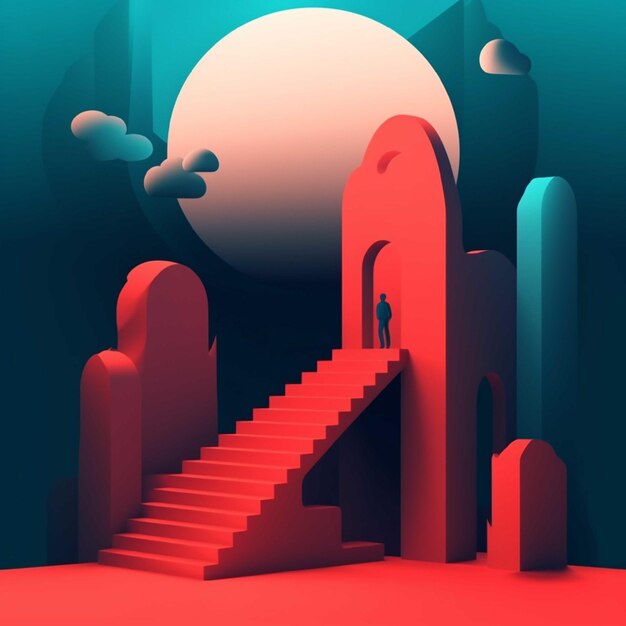 Photo escalier menant au ciel illustration 3d