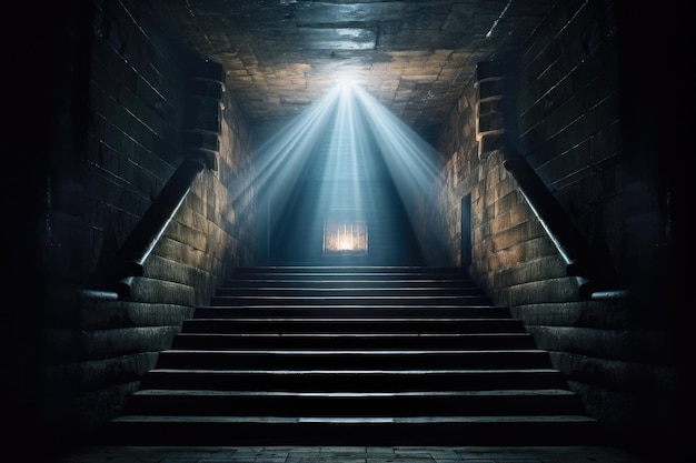 Escalier menant à la croix de lumière au bout du tunnel AI générative