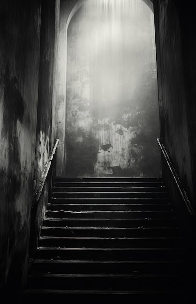 Photo un escalier menant à une pièce sombre avec des escaliers menant à un escalier