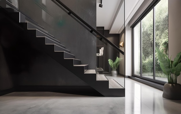 L'escalier noir est une caractéristique de la maison.