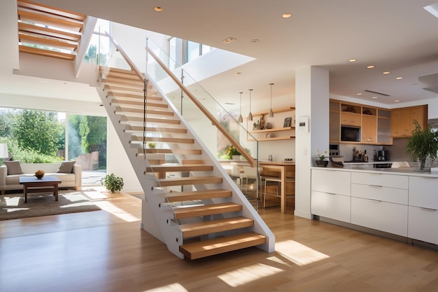 escalier ouvert dans une maison contemporaine