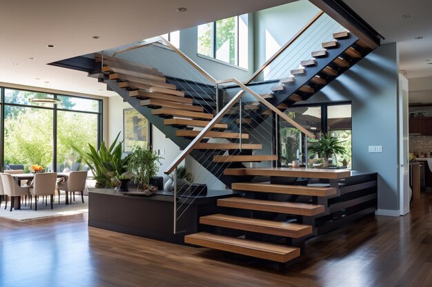 escalier ouvert dans une maison contemporaine